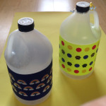 2 recycled smilk jug shekeres