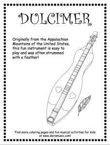 dulcimer black + white coloring page